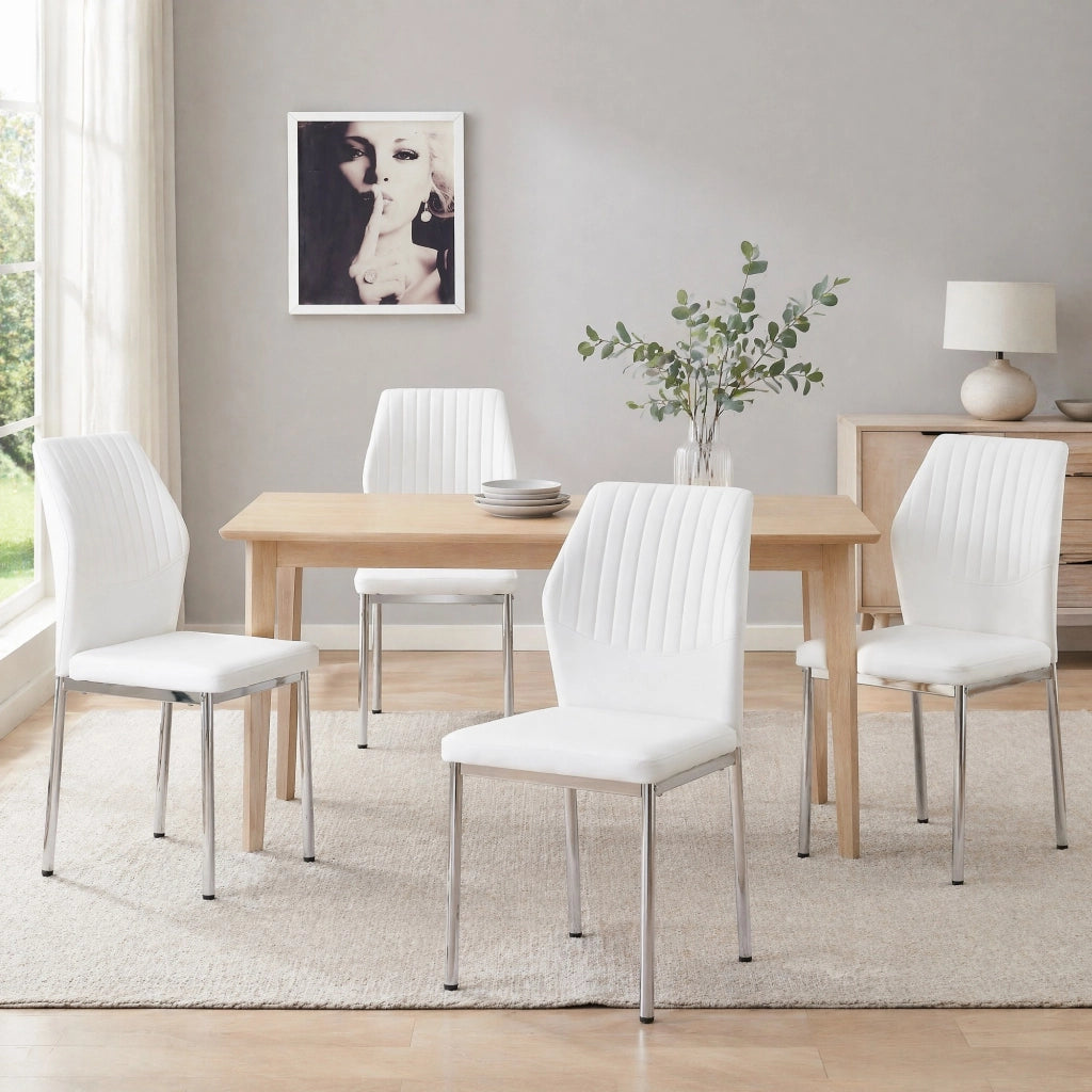 SEDIA da pranzo 93 cm PU bianco/argento Set da 4 pezzi
