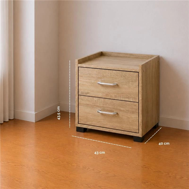 CASSETTIERA IN LEGNO CON DUE CASSETTI COLORE ROVERE DIMENSIONI 43X40X43,5CM