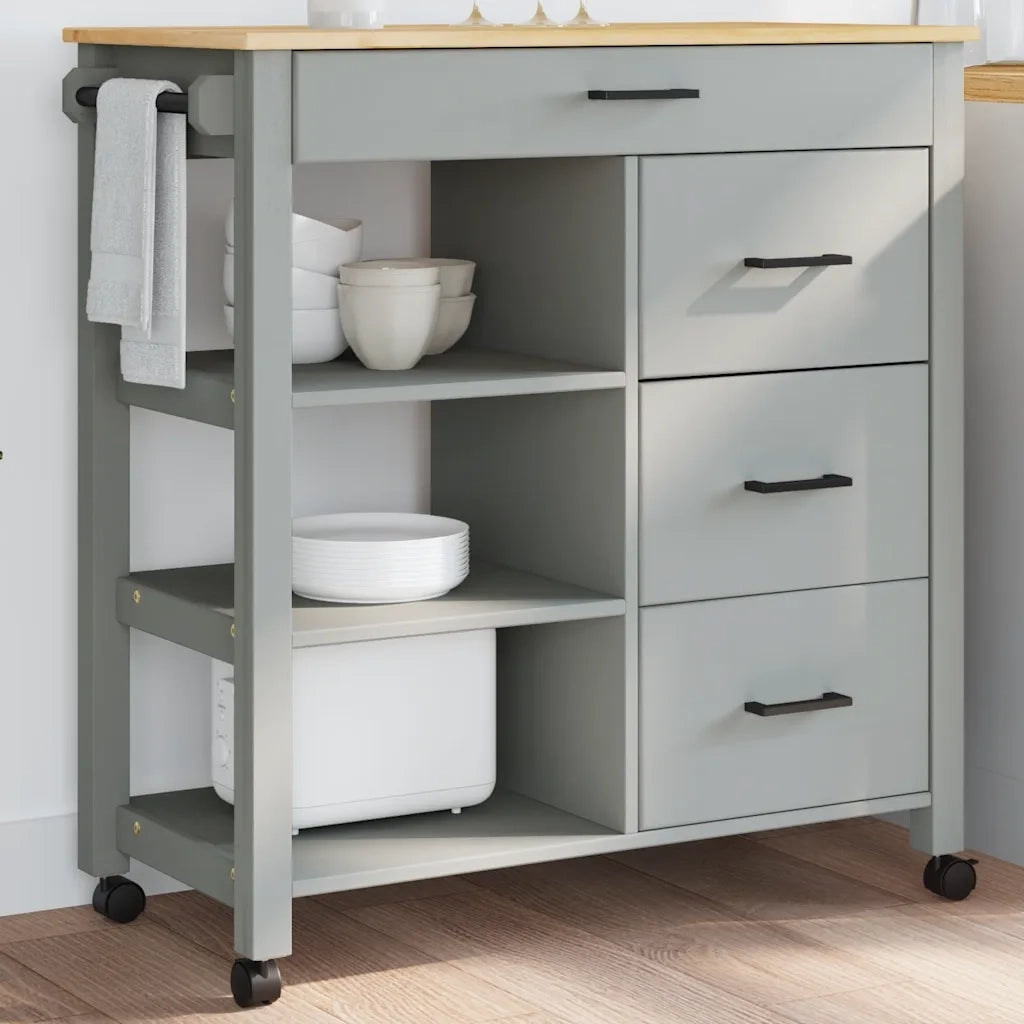 Carrello da Cucina MONZA 84x40x88,5 cm in Legno Massello di Pino 376113