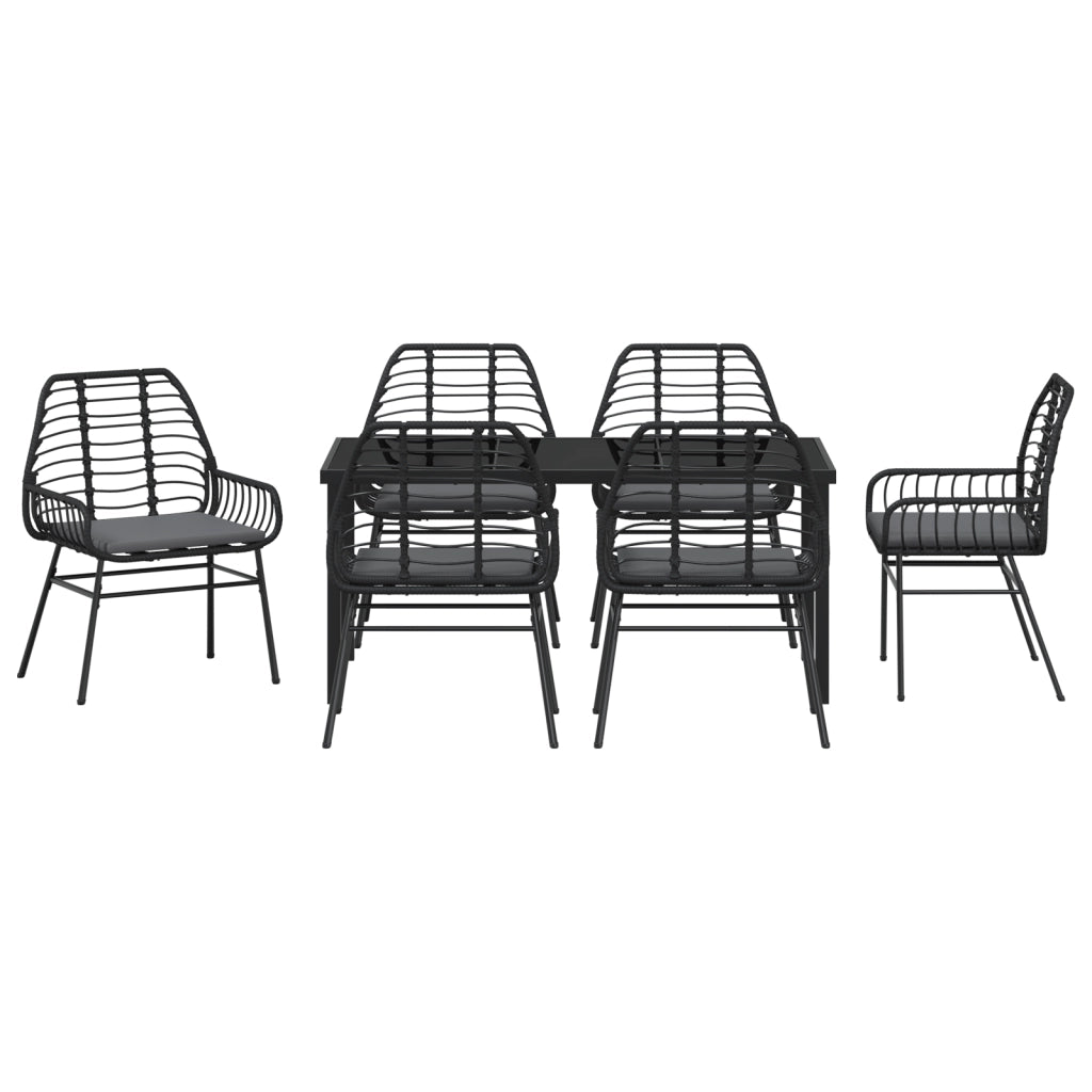 Set da pranzo da giardino 7 pezzi con cuscini Nero Polyrattan