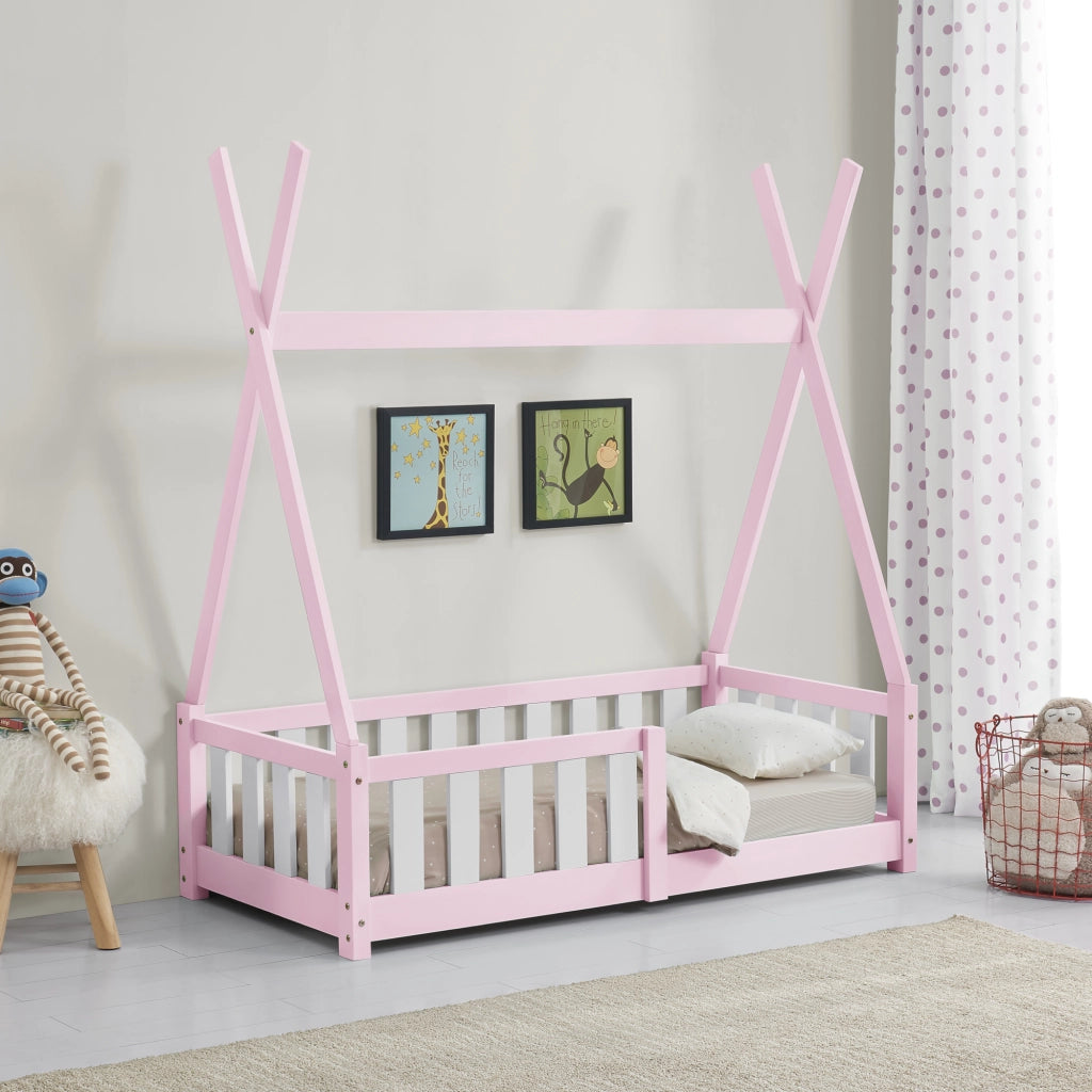 Letto a Capanna Helsingborg con Sponde 70 x 140 cm Rosa [en.casa]