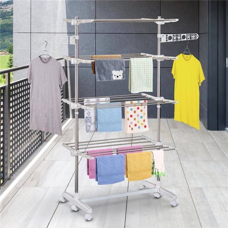 STENDINO PREMIUM A 4 PIANI REGOLABILE CON 6 RUOTE 80-142 X 55 X H172 CM