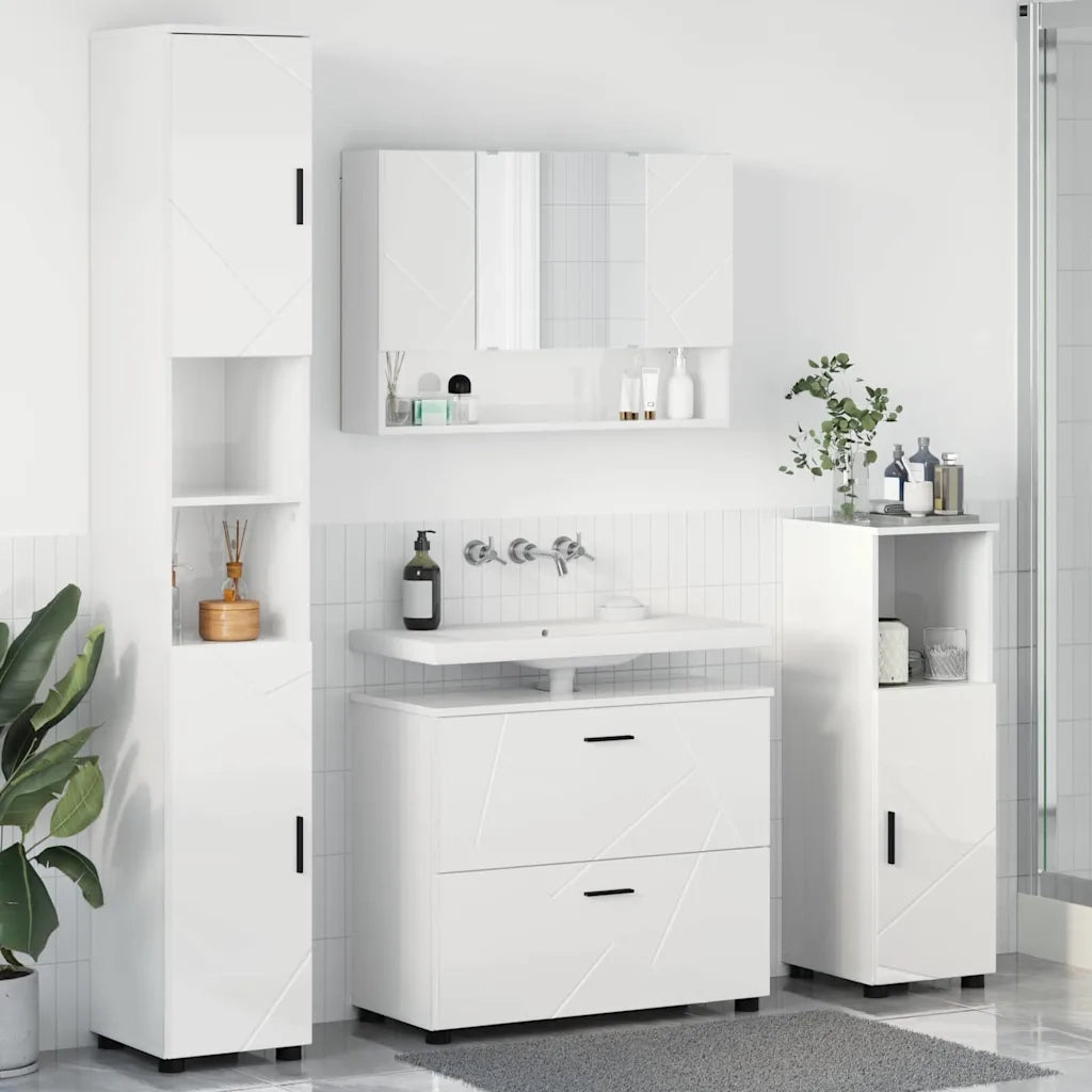 vidaXL Set di mobili per il bagno 4 pcs Bianco lucido 30 x 35 x 192 cm