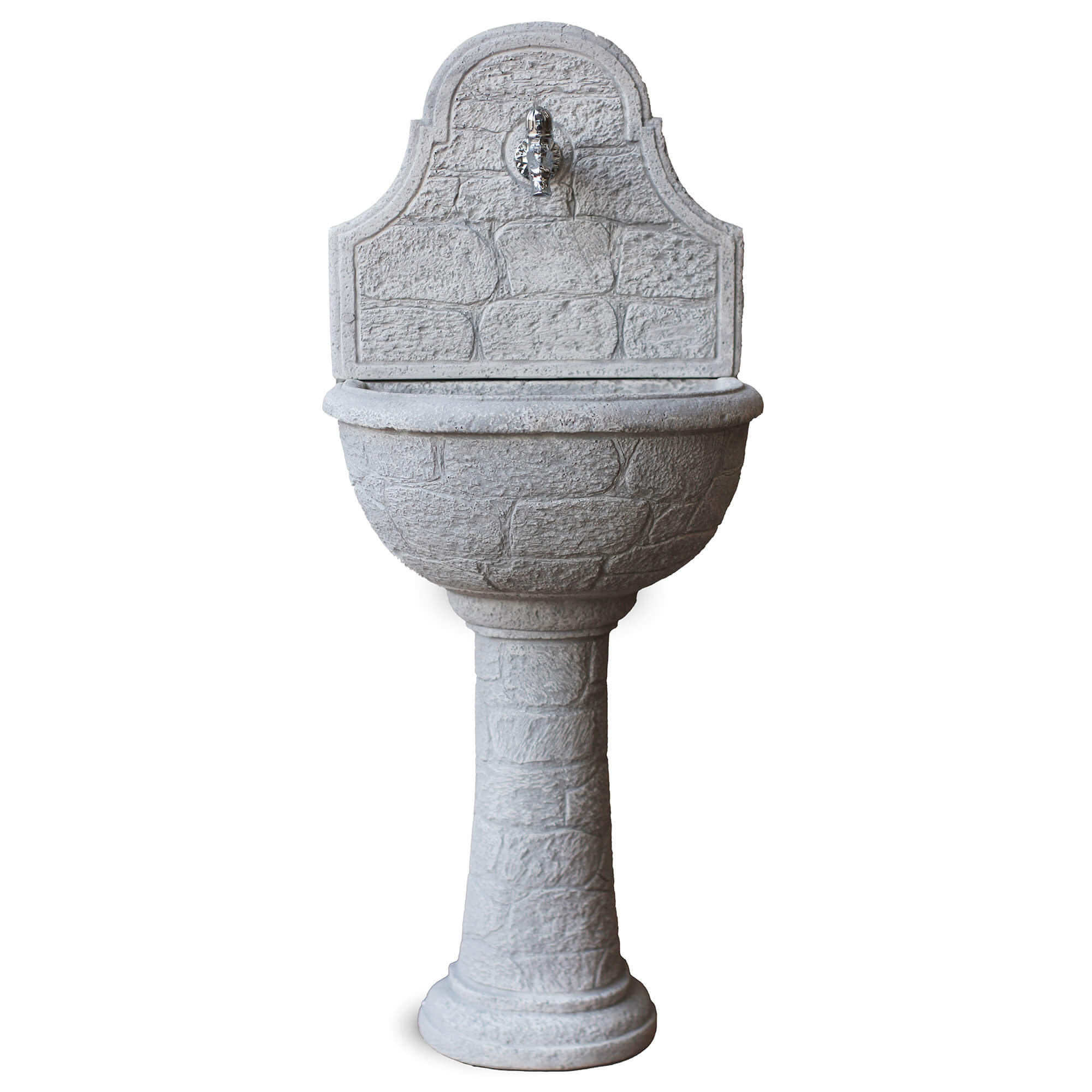 Fontana a Parete da Giardino Senza Rubinetto in Cemento Granulato di Marmo Varo Grigio