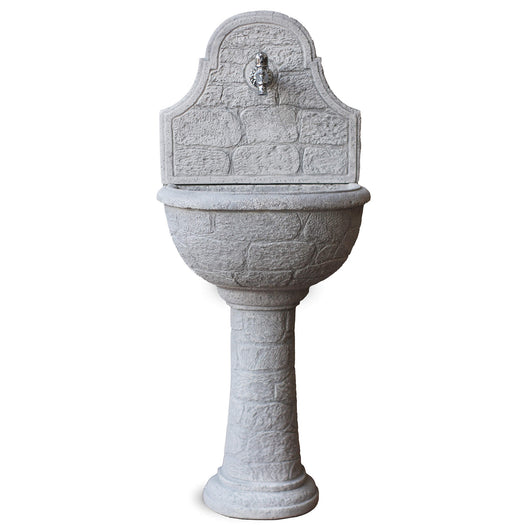 Fontana a Parete da Giardino Senza Rubinetto in Cemento Granulato di Marmo Varo Grigio