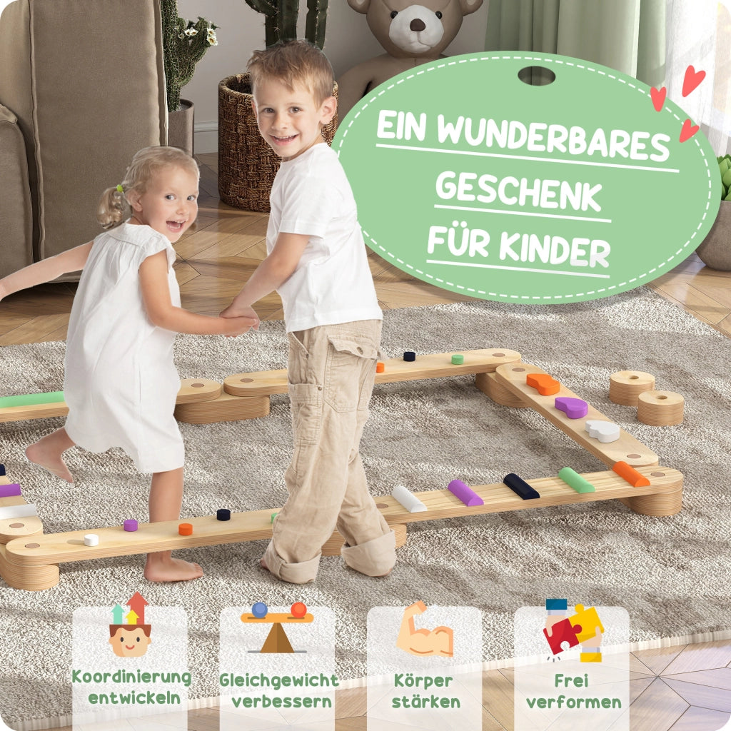 Set per Bambini con Trave di Equilibrio in Legno ¨C Zephmum ¨C 3-8 Anni