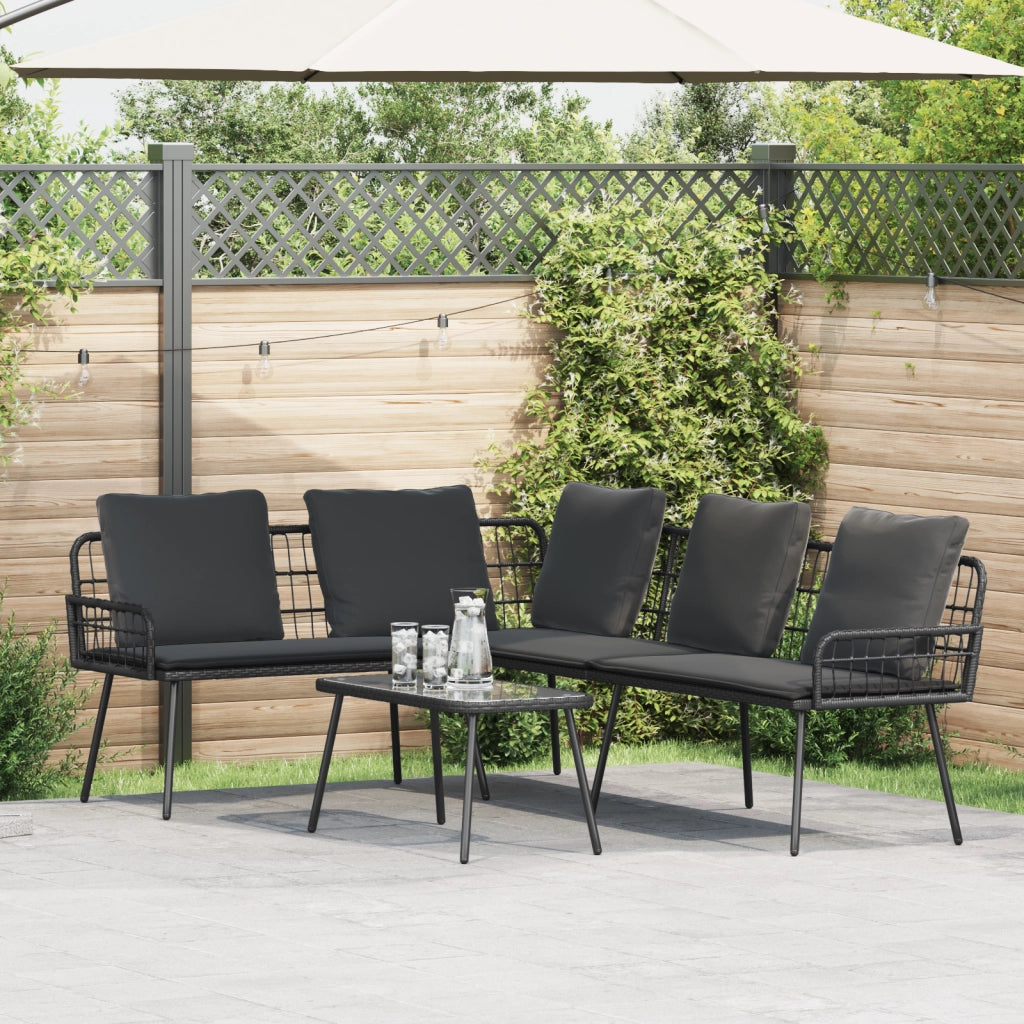 Set da Giardino a 2 Pezzi con Cuscini in Rattan Sintetico Nero