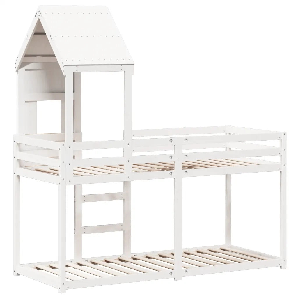 Letto singolo | Letto per adulti | Letto a Castello con Tetto Bianco 80x200 cm Legno Massello Pino