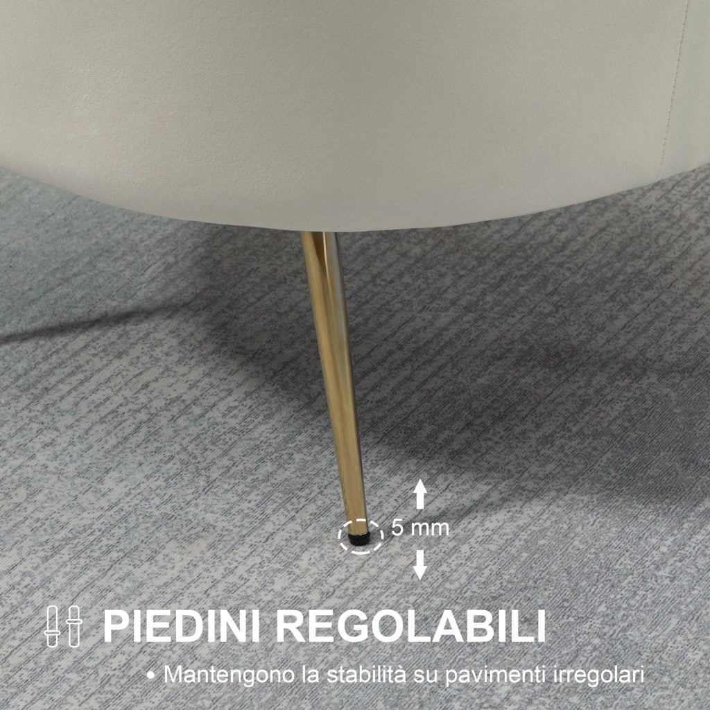 Poltrona di Design Stile Vintage Imbottita in Velluto, 79x77x77cm, Crema