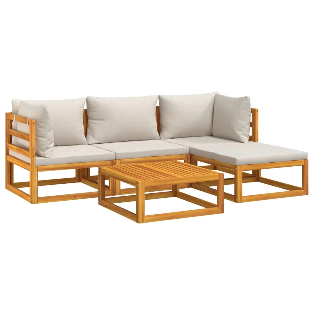 Set di mobili da giardino per esterni 5 pezzi con cuscini grigio chiaro legno massello 02_0016386