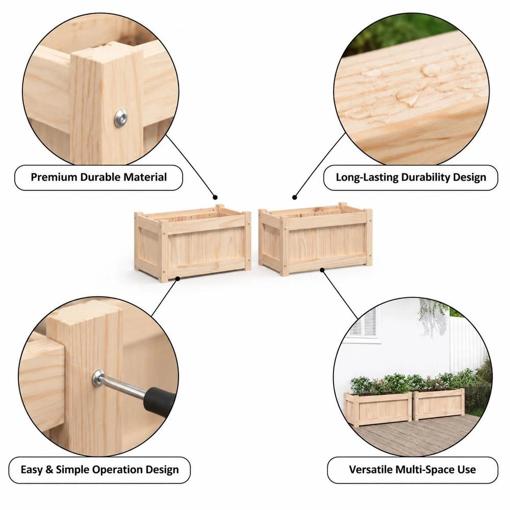 Plant Pots 2 Pcs. Solid Pine Wood