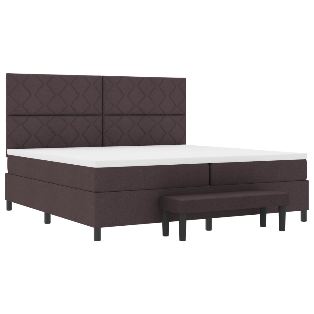 Letto con Box Spring con Materasso e Panchina Marrone Scuro 200x200 cm Tessuto
