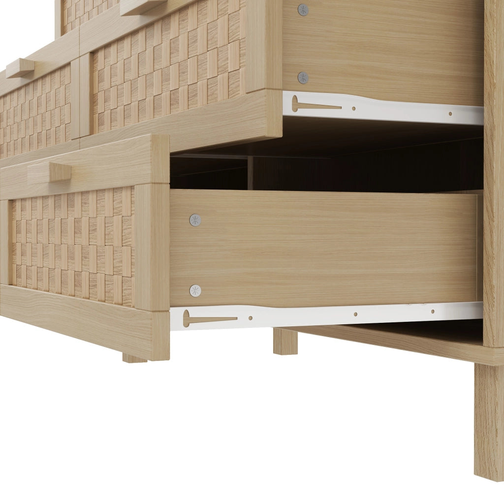 Cassettiera in Legno Naturale con 6 Cassetti in Rattan ¨C MINIMAL ¨C Rovere, Mobile Camera