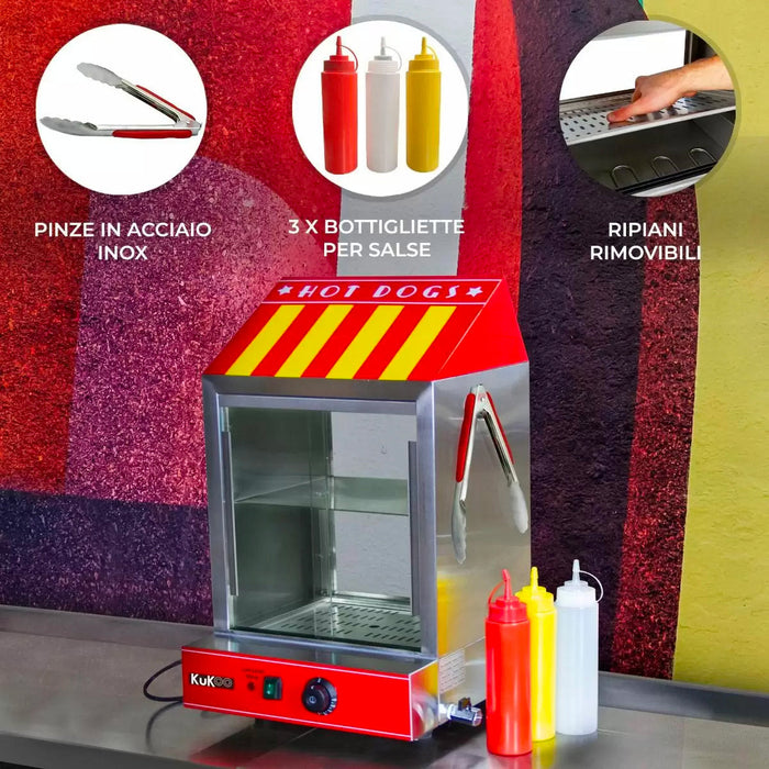 Macchina a Vapore per Hot Dog da Banco 2000W in Acciaio Inox con Accessori