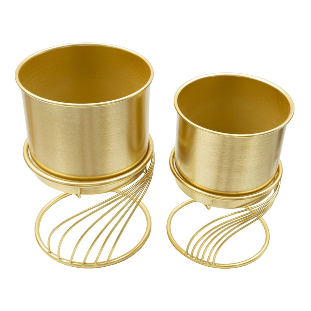 Set di 2 Vasi per Piante VKH394, Oro, Metallo, 23x23x35 cm