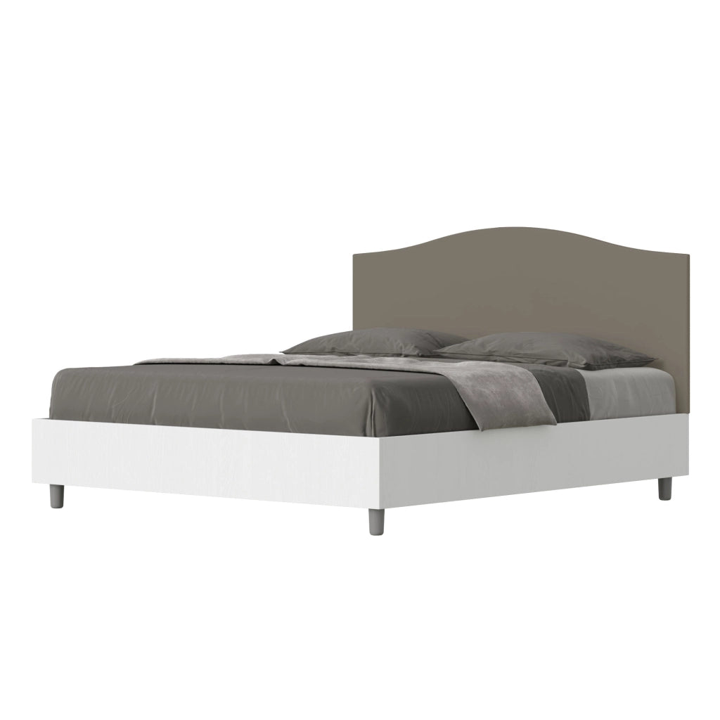 Letto Matrimoniale 160x190 cm con Rete e Contenitore Alzata Comoda Struttura Bianco Frassico e Testata in Similpelle