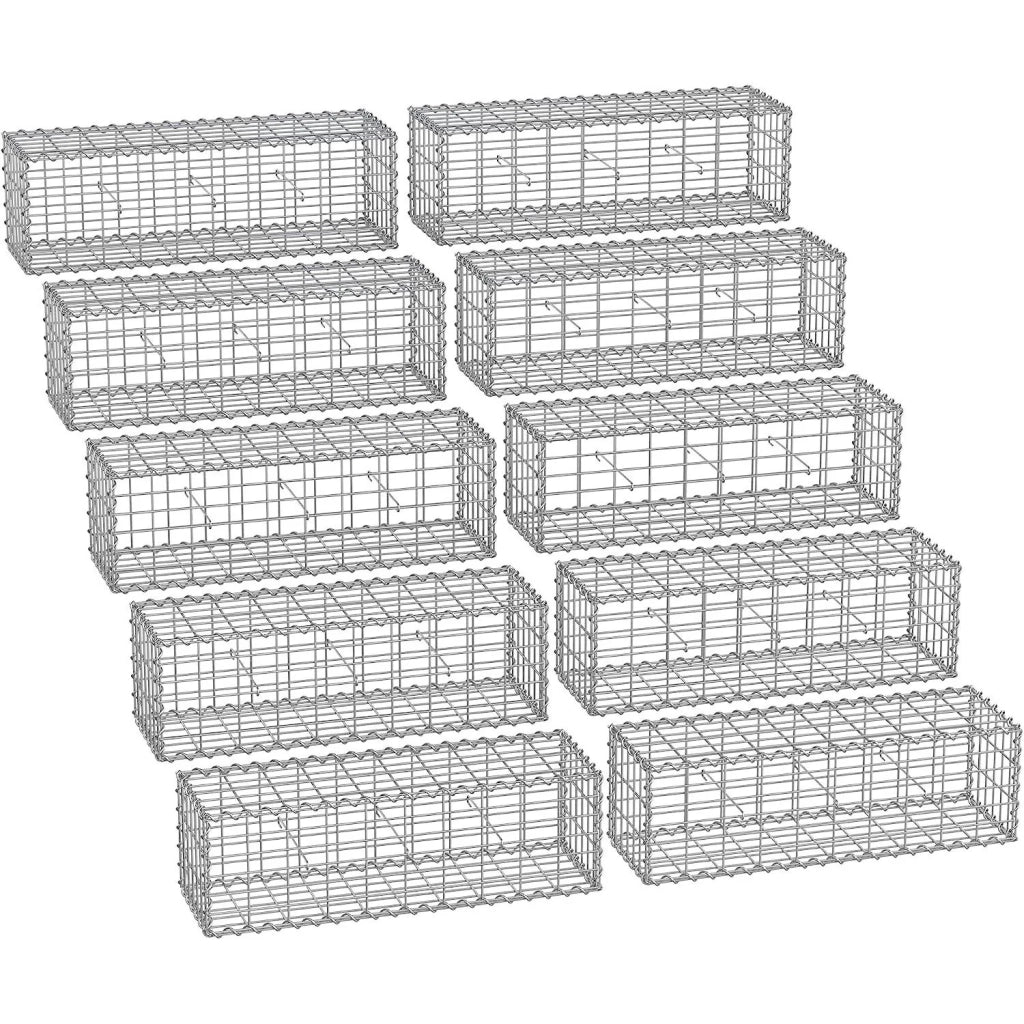 Set di 10 gabbioni per pietre gabbia metallica cestino per pietre maglia 5 x 10 cm zincato muro decorazione da giardino 100 x 50 x 30 cm grigio 12_0005955