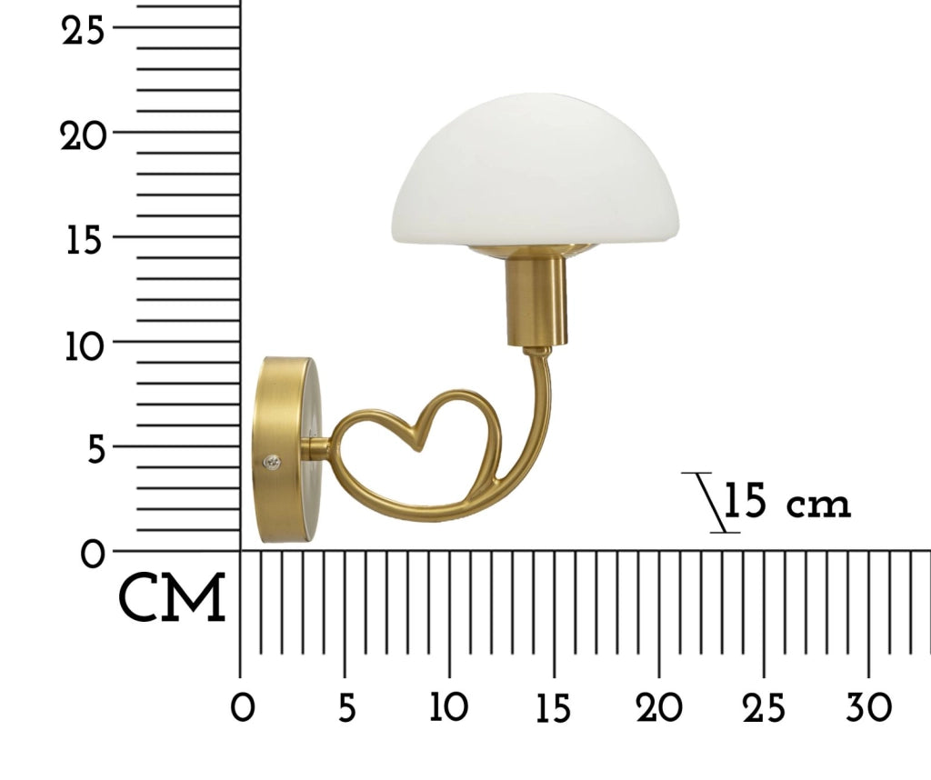 Lampada da Muro Lovy Gold 23x15x22 cm in Vetro e Ferro Oro e Bianco