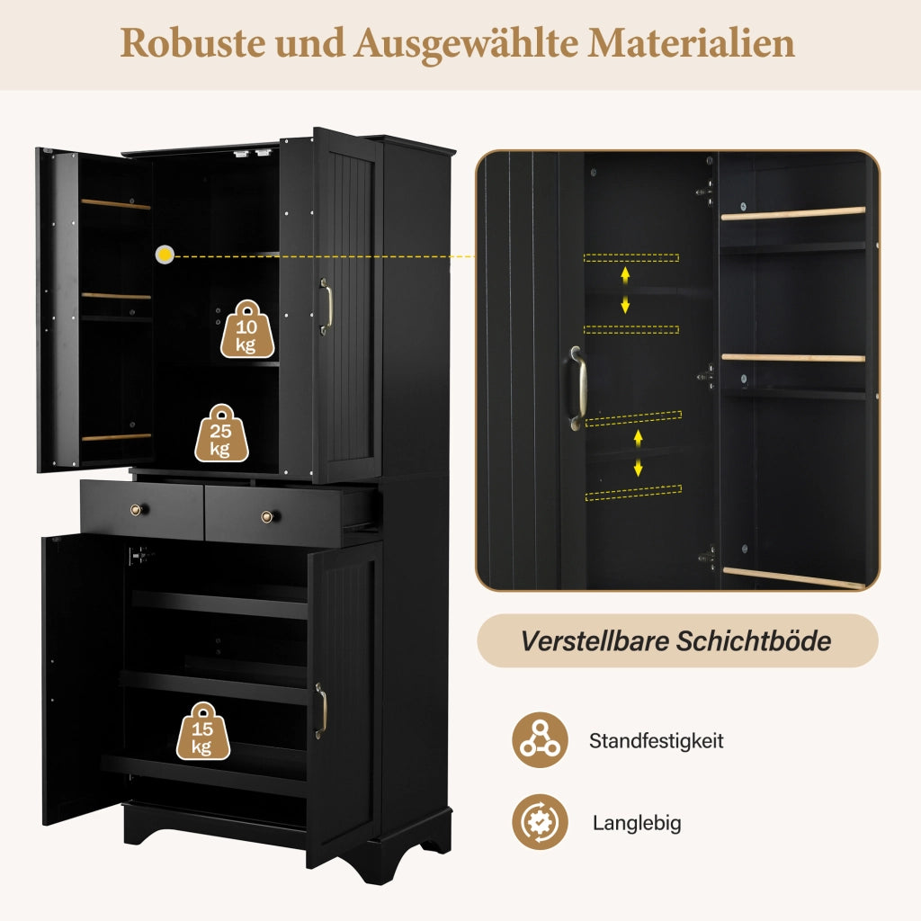 Credenza alta con 4 ante; 2 cassetti e ripiano estraibile in MDF nero 77×40×181 cm
