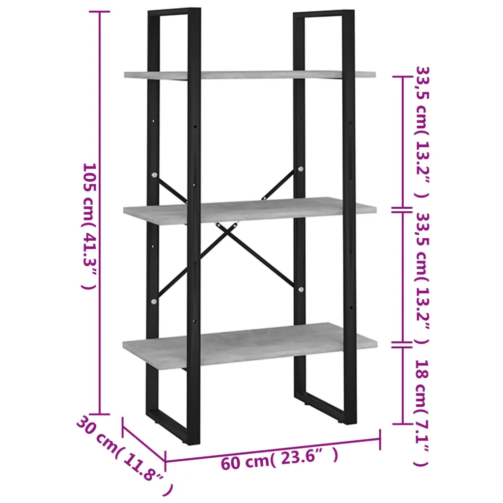 Scaffale Grigio Cemento 60x30x105 cm in Legno Multistrato 806511