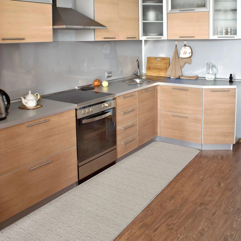 Tappeto Cucina Tinta Unita Striato 54x80 Cm Bordato Assorbente Passatoia Casa Antiscivolo Beige