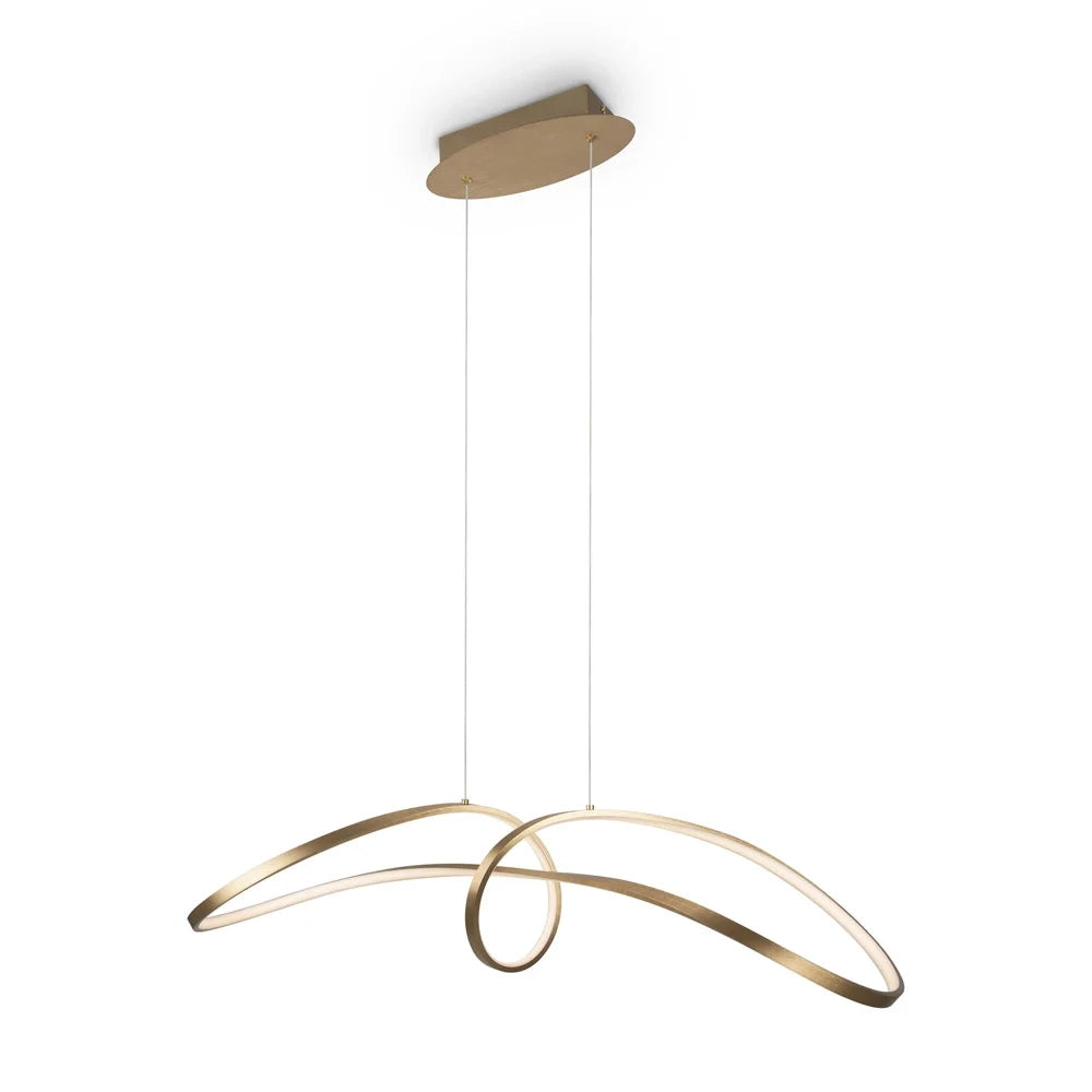 Lampadario A Sospensione Moderno Curve Alluminio Oro 1 Luce Led 42W