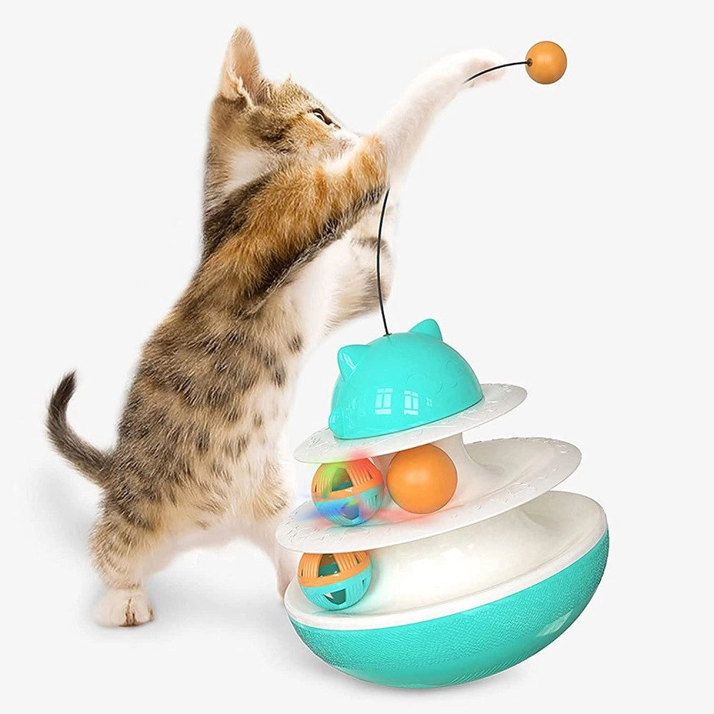 Trade Shop - Giocattolo Multifunzionale Per Gatto Palla Giradischi Doppia Traccia Bastone -