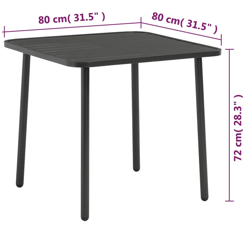Tavolo da Giardino Grigio Scuro 80x80x72 cm in Acciaio 44258