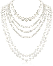 Set di Collana a Perle di 6 Pezzi - Collana a Perle Lunga - Perle Artificiale - Catenina a Scomparti - Stile Elegante Vintage - Ideale per Matrimonio/Festa - Accessori di Abbigliamento