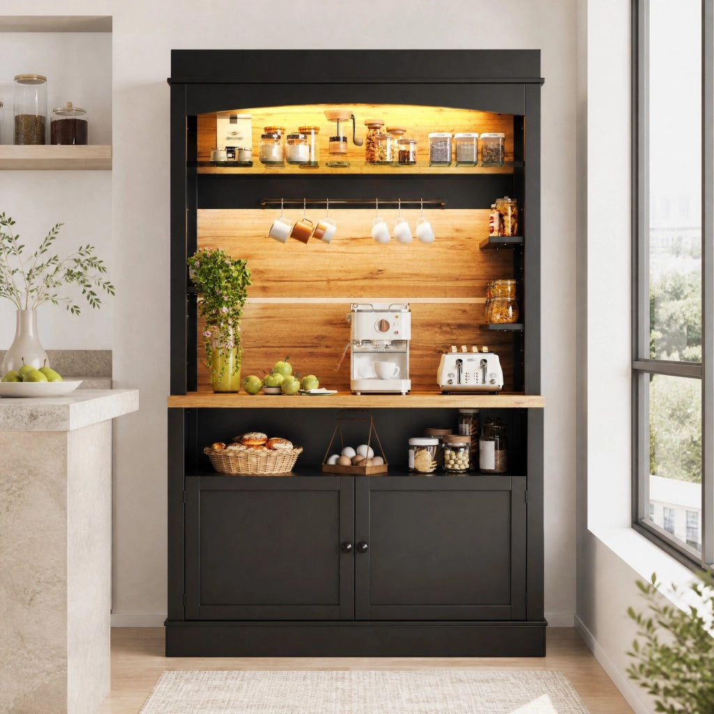 ARMADIO CUCINA LED 107x43x184 cm Nero MDF e Metallo