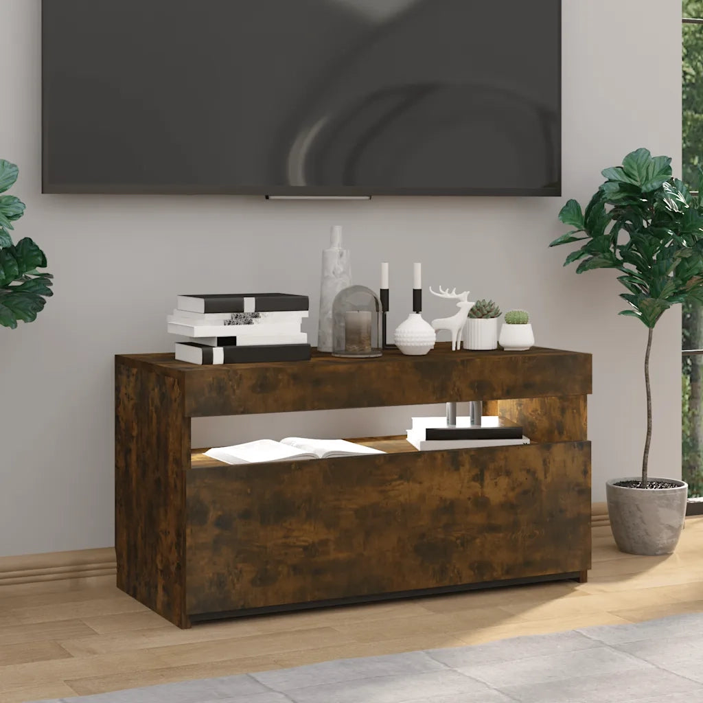 Mobile TV | Armadietto TV | Mobile Porta TV con Luci LED Rovere Fumo 75x35x40 cm