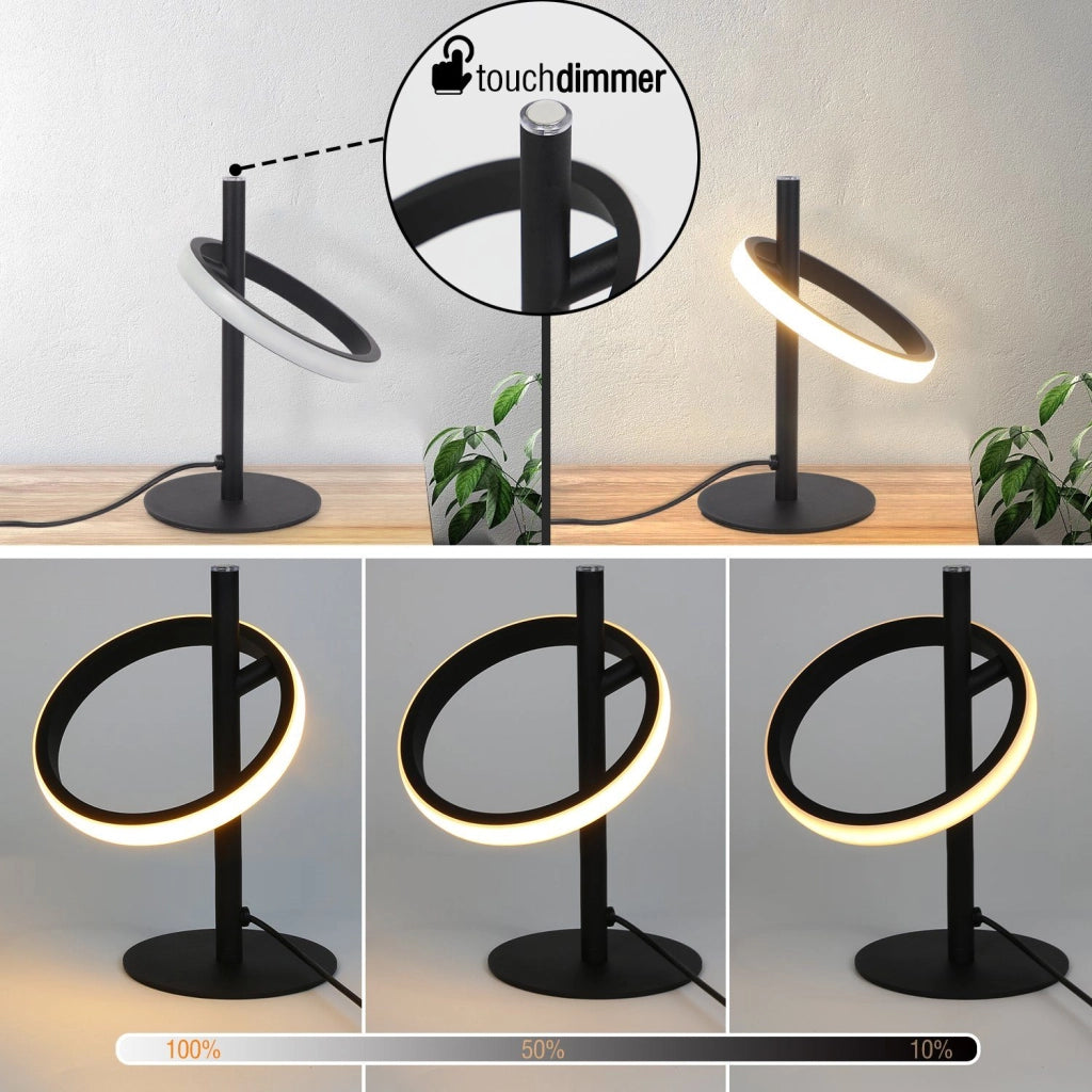 ZMH Lampada da tavolo LED nera moderna anello orientabile