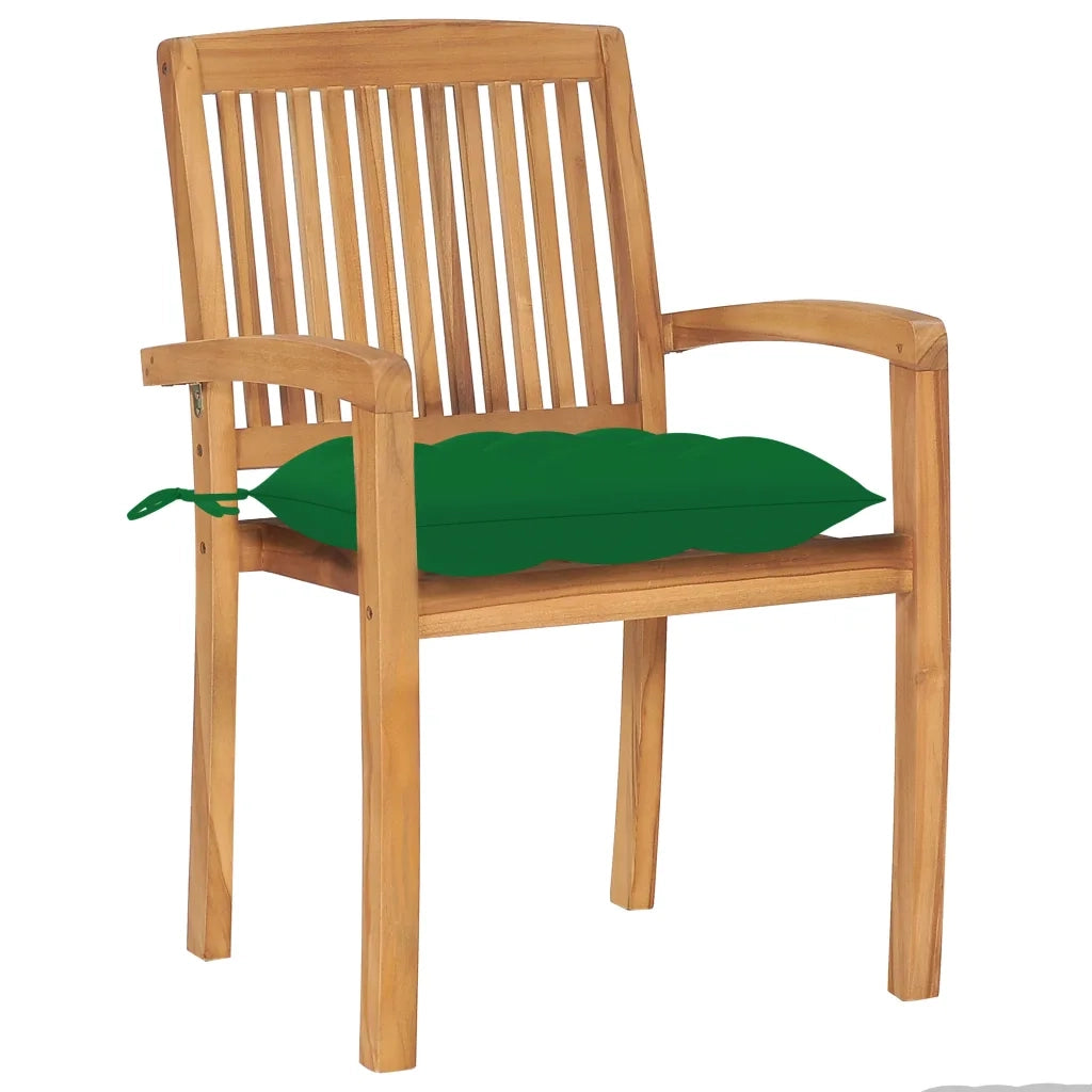 Sedie da Giardino 2 pz | Sedie da Esterno con Cuscini Verdi in Teak Massello