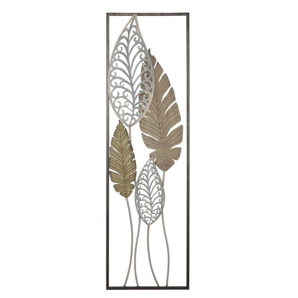 Decorazione in Metallo 3D Foglia 52, Oro, Metallo, 30,5x2,5x99,5 cm
