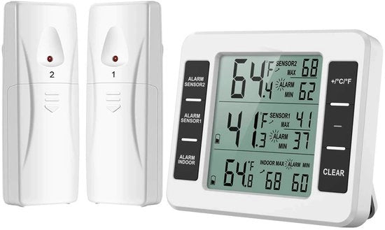 Termometro per frigorifero e congelatore, sensore di temperatura digitale interno, impermeabile, con 2 sensori wireless.
