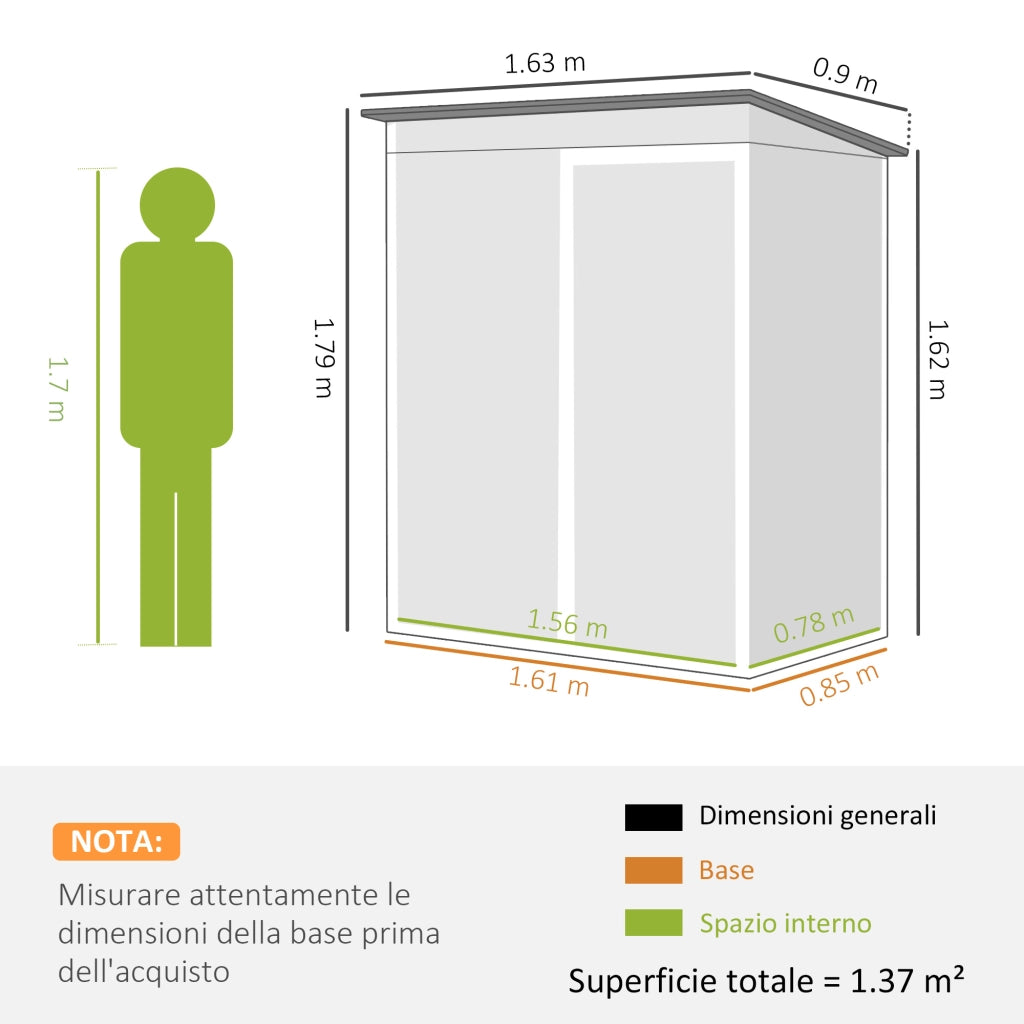 Capanno Giardino in Metallo ¨C zephmum ¨C 163x90x179 cm Grigio Scuro