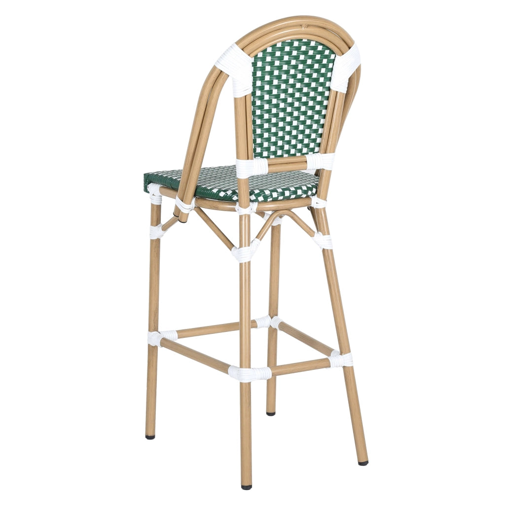 Oviala - Sedia alta da giardino in alluminio e rattan sintetico bianco e verde