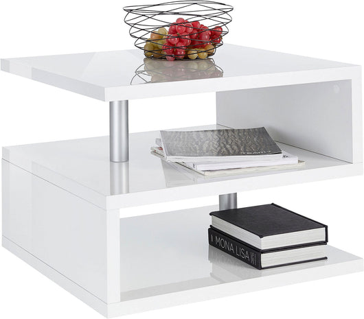 Tavolino a S con Ripiani a Giorno 55x41,5x55 cm Zeta Bianco Lucido