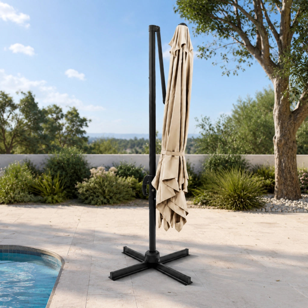 Ombrellone 3x3 Metri Con Palo Laterale In Acciaio E Base A Croce Struttura Rinforzata Copertura In Poliestere Quadrato Per Terrazza Patio Zona Piscina E Spazi Outdoor 300 x 300 x 273 Cm Tortora