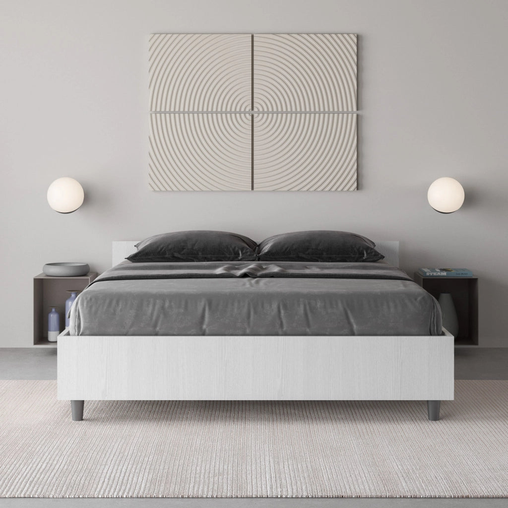 Letto matrimoniale francese contenitore 140x190 bianco frassino Nuamo
