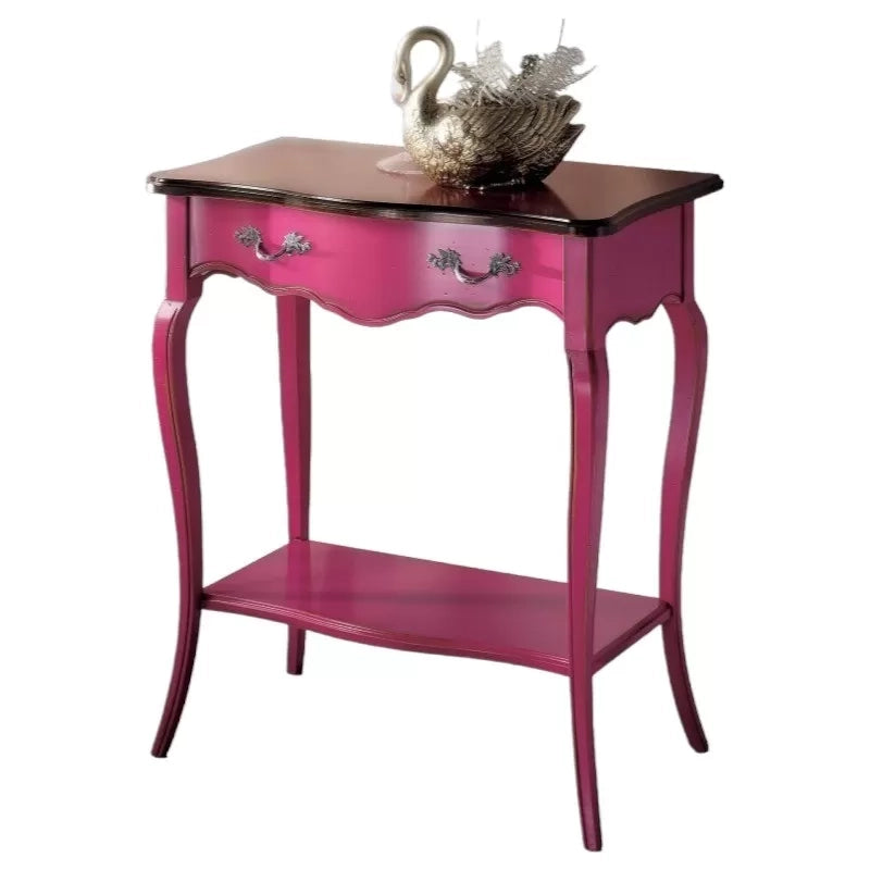Consolle classica 1 cassetto legno rosa shabby bicolore 71x37x74 - Mobili 2G