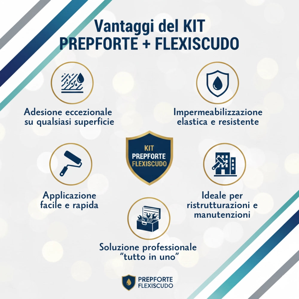 Soluzione professionale impermeabilizzante prepforte + flexiscudo per protezione superfici *** formato 20 kg + 5 l (d...