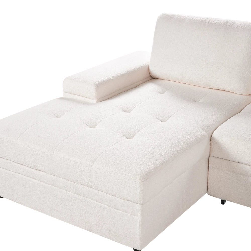 Divano letto angolare Bianco Boucle imbottito Orientamento a destra con letto contenitore
