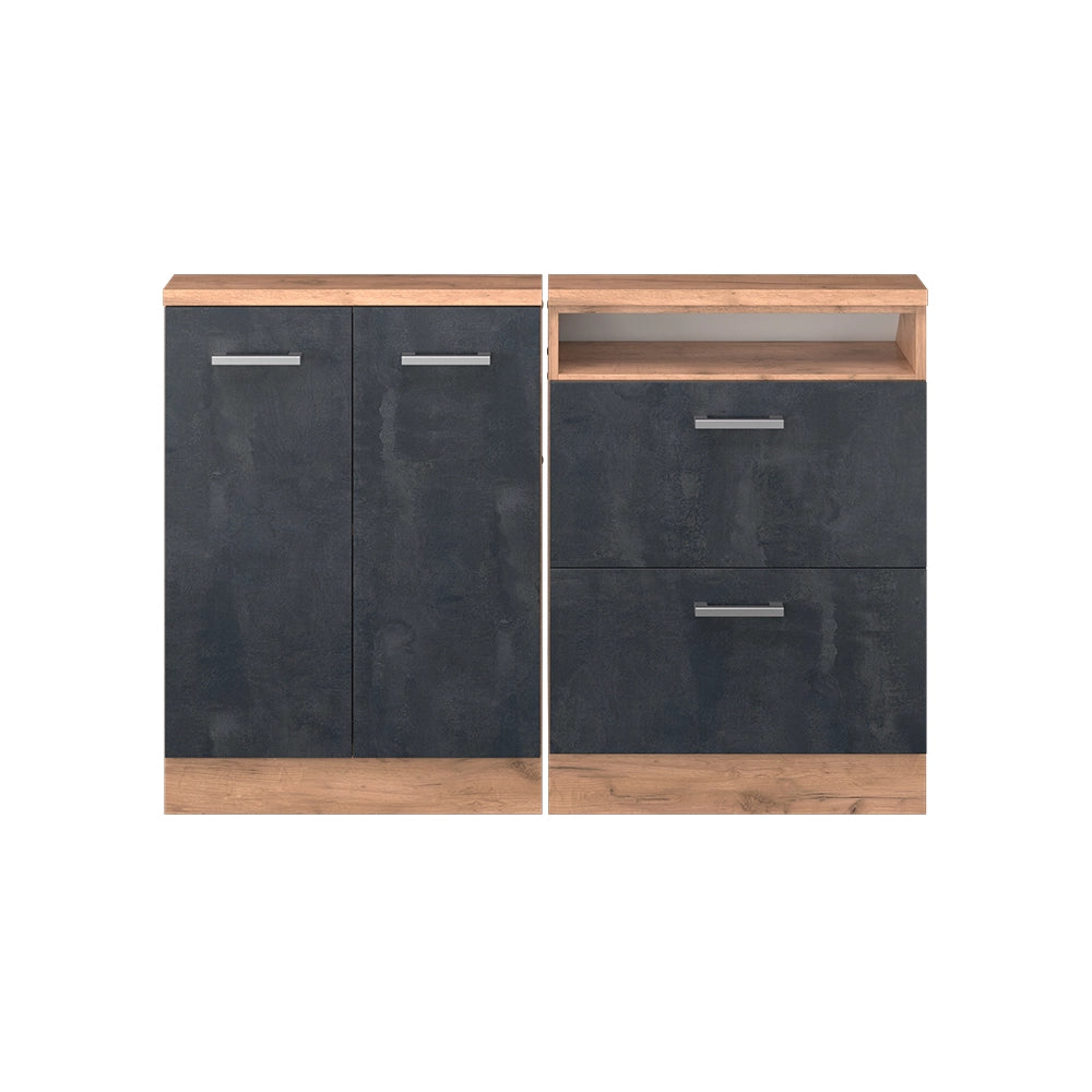 Mobile cucina sottotetto R-Line Calce nera/Rovere dorato 120 cm Set di 2 Vicco
