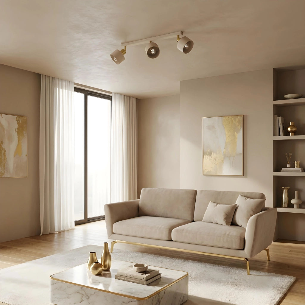 Plafoniera barra Parkla 3xE27 beige oro acciaio