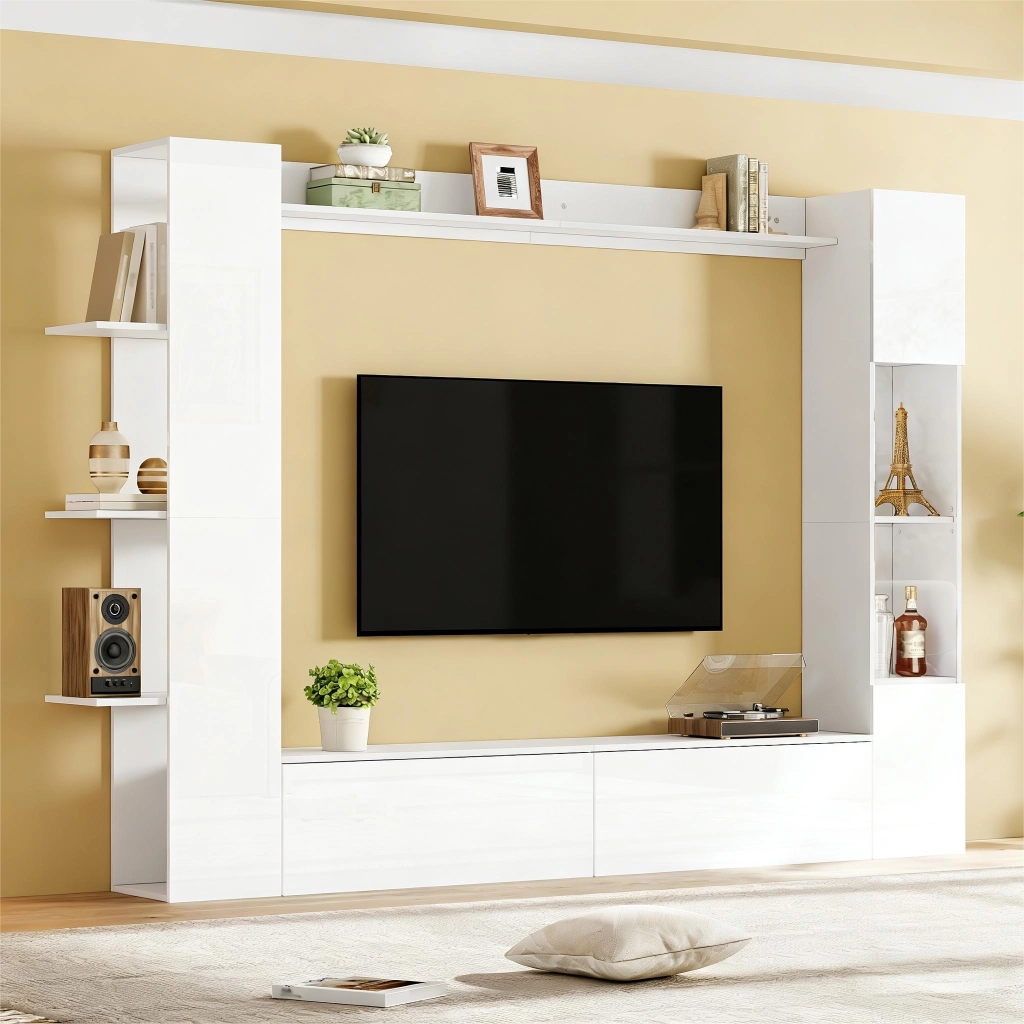 Cassettiera per TV bianca in truciolato 228 cm