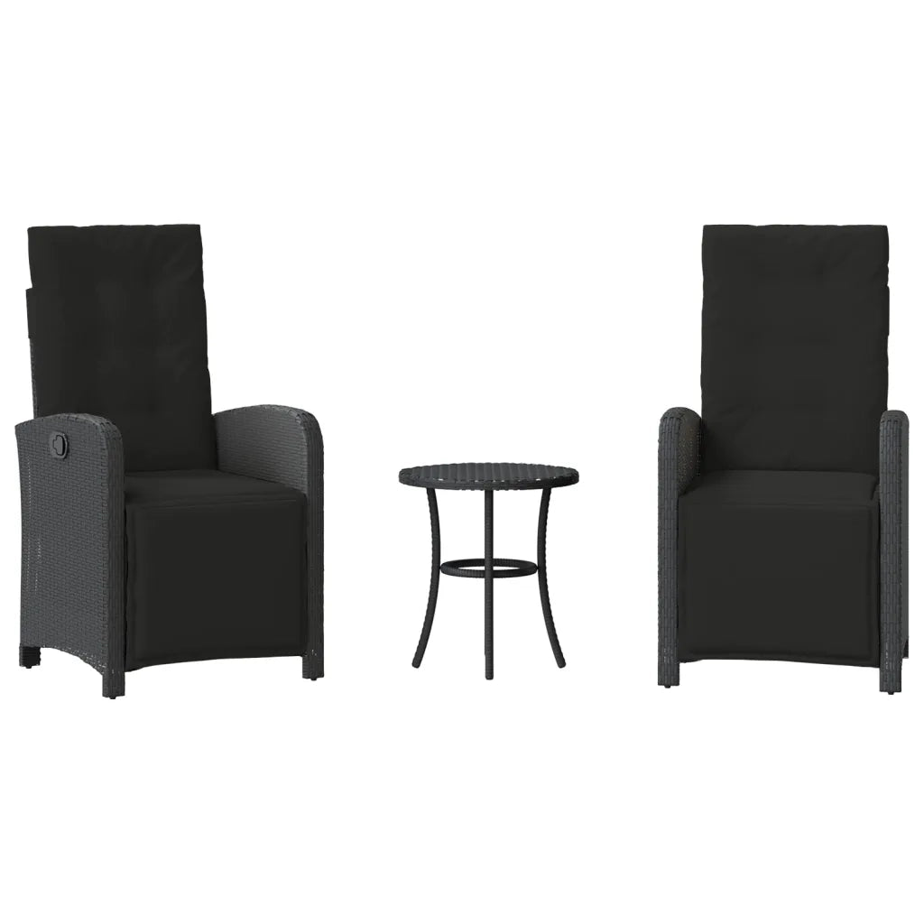 Set da Bistr¨° 3 pz | Set Salotto da Giardino con Cuscini Nero in Polyrattan