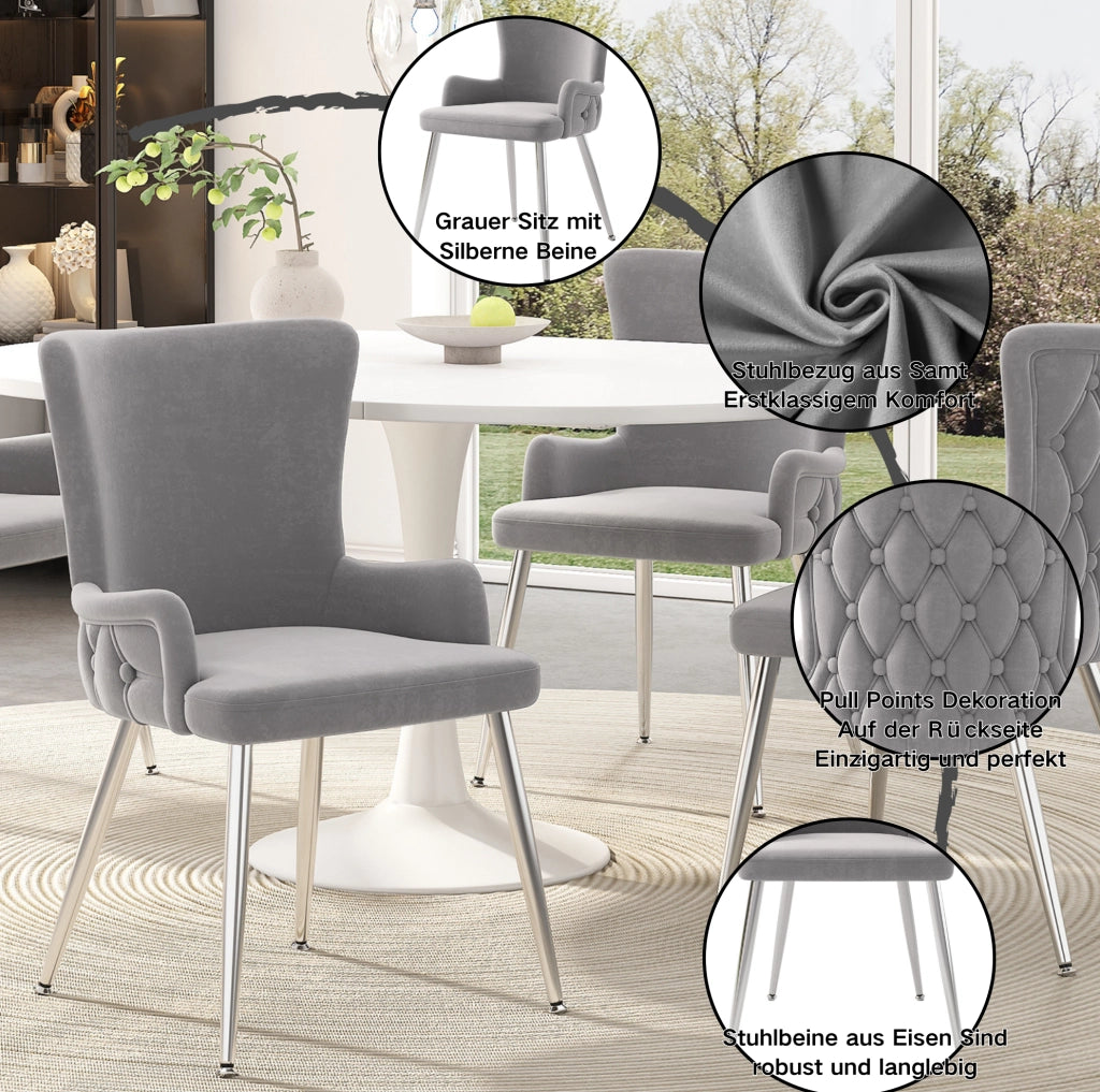 Set di 2 sedie in velluto grigio con gambe in metallo
