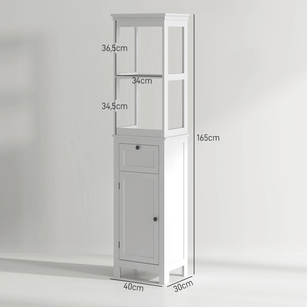 Mobile Bagno con Anta, Cassetto e Ripiano Regolabile ¨C Zephmum ¨C Bianco 40x30x165 cm