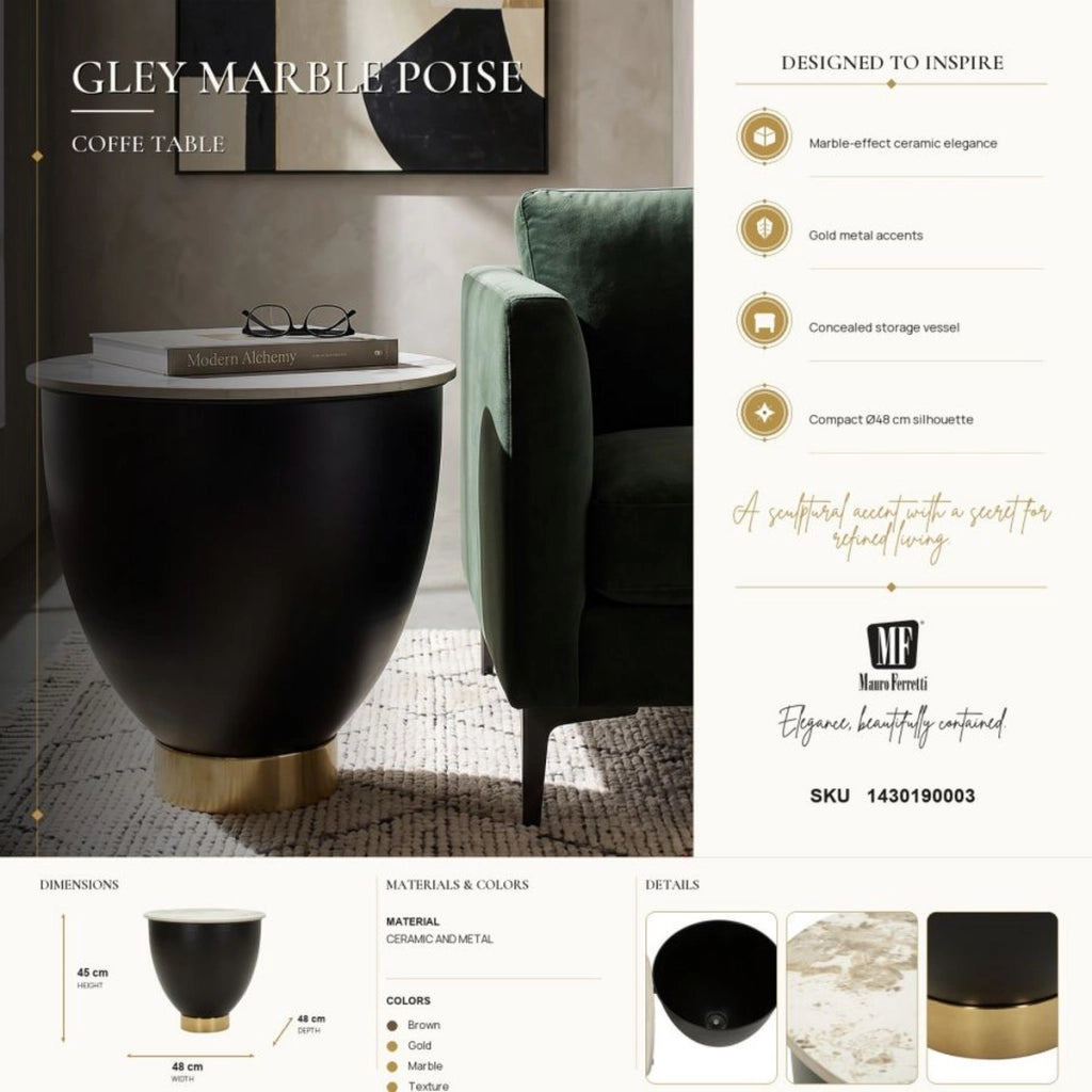 Tavolino Glam in metallo e ceramica effetto marmo